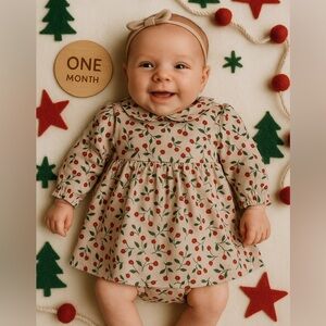 DAWN Fixoni Boutique Christmas Holiday Floral Baby Dress Long Sleeve Size 1 M